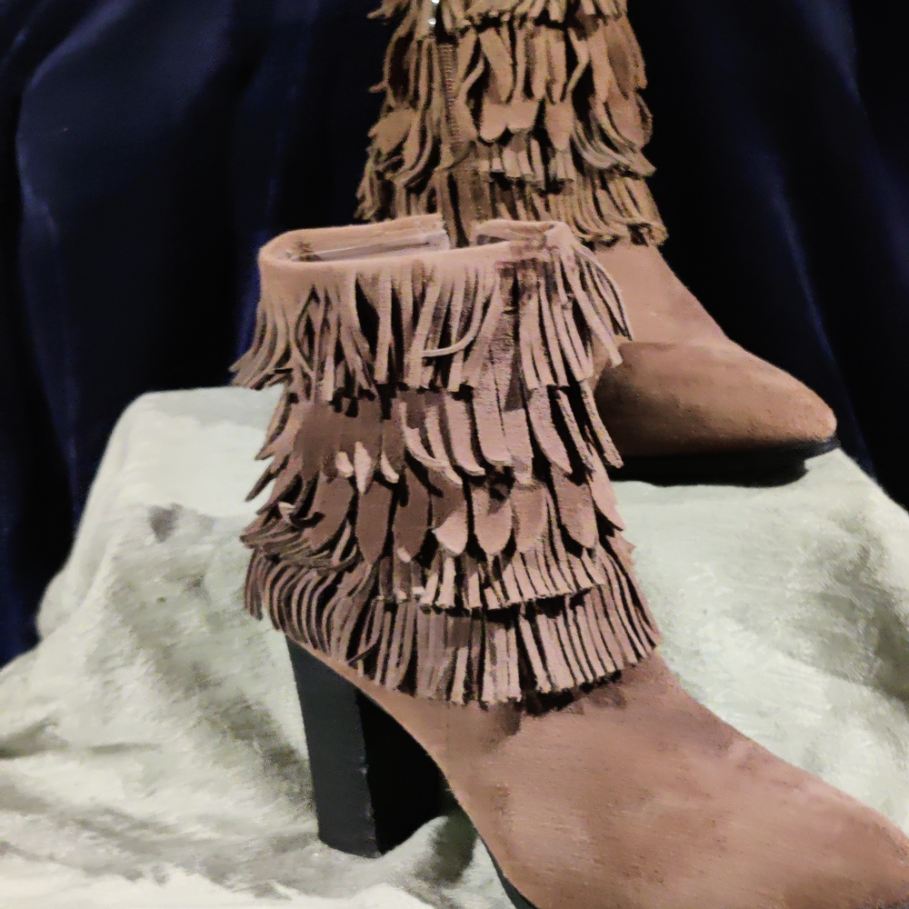 Catherine Malandrino Brown Fringe Heeled Boots